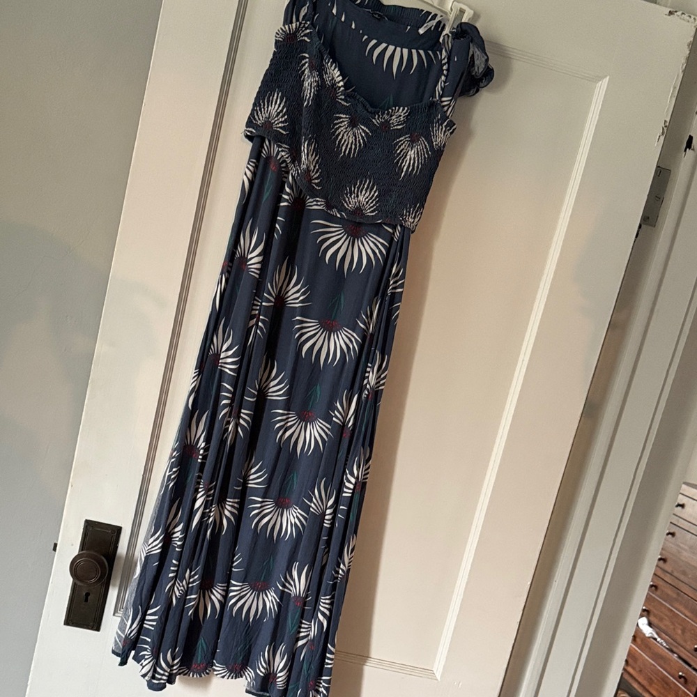 Lulu's One Shoulder Dress in Navy with White Floral